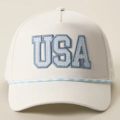 2026 USA Gingham Blue Embroidered Patch Rope Trucker Hat