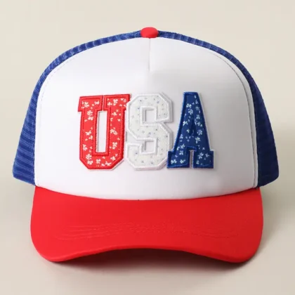 2026 USA Floral Letter Patch Trucker Baseball Cap